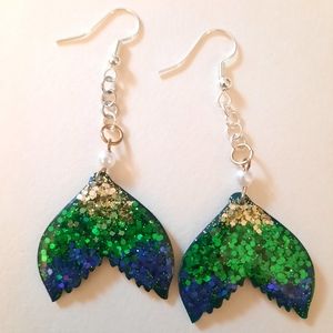 Mermaid Tail Dangle Earrings Sparkly